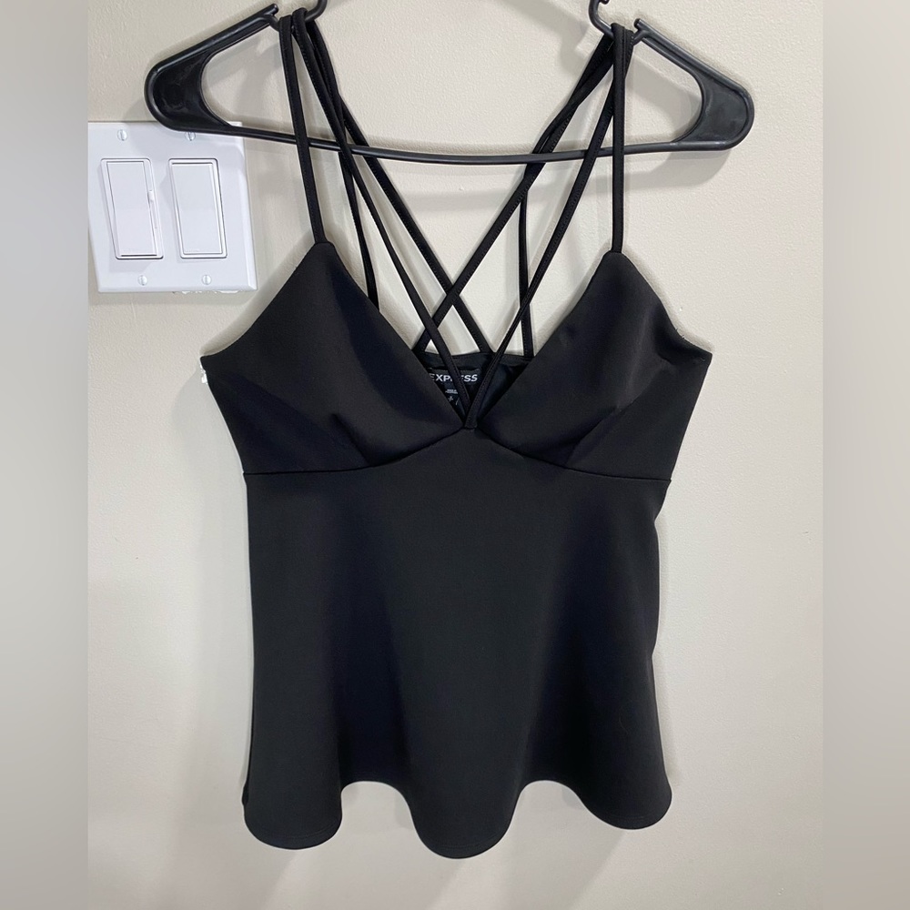 EXPRESS black strappy peplum top, EUC, size Small